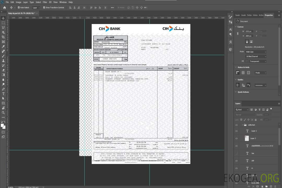 Relevé bancaire CIH Maroc template